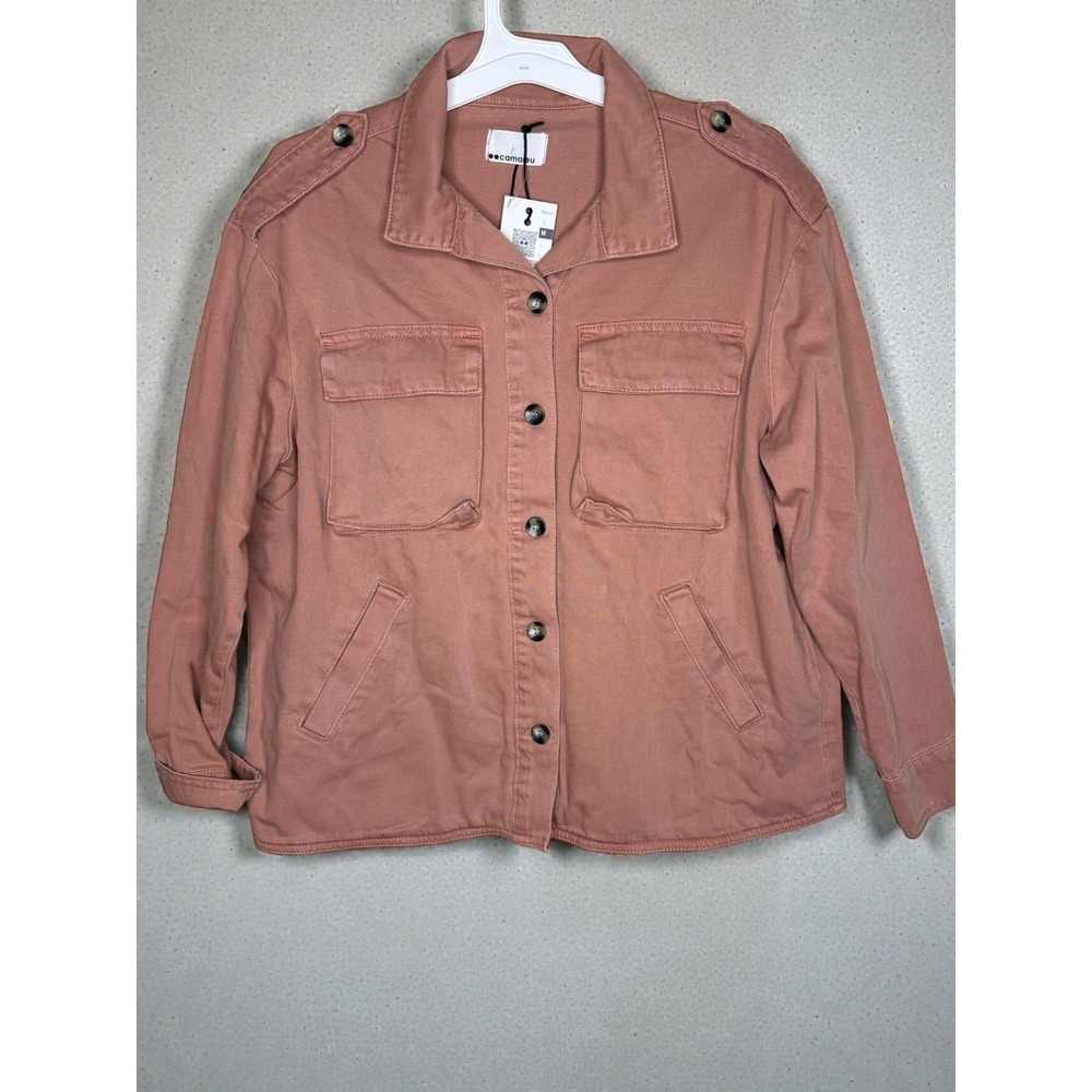 Camaiêu NWT Women's Cargo Utility Jacket Pink Button Front Long Sleeve Size M
